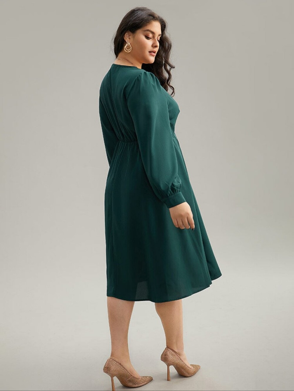 Bloomchic Static-Free Plain Pleated Pocket Dress, Dark Green, 2X, BNWT - Picture 5 of 11